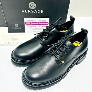 Versace Men's 43/ US 10 Black Faux Leather Medusa Derby Lace Up Shoes NIB